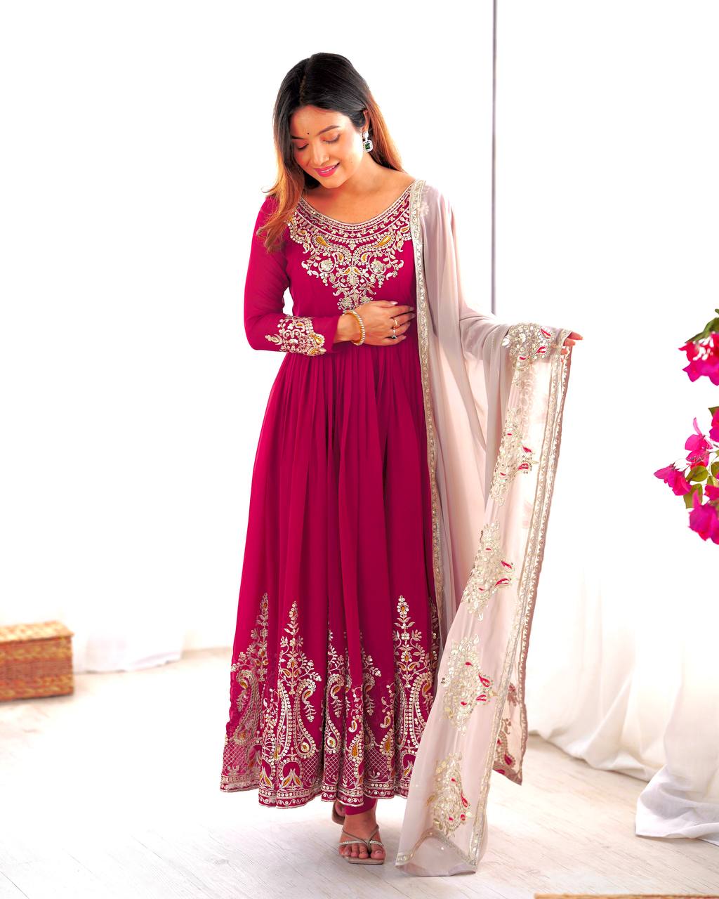 Teeya Creation Rani Color Heavy Georgette Embroidery Work Fully Stitched Gown
