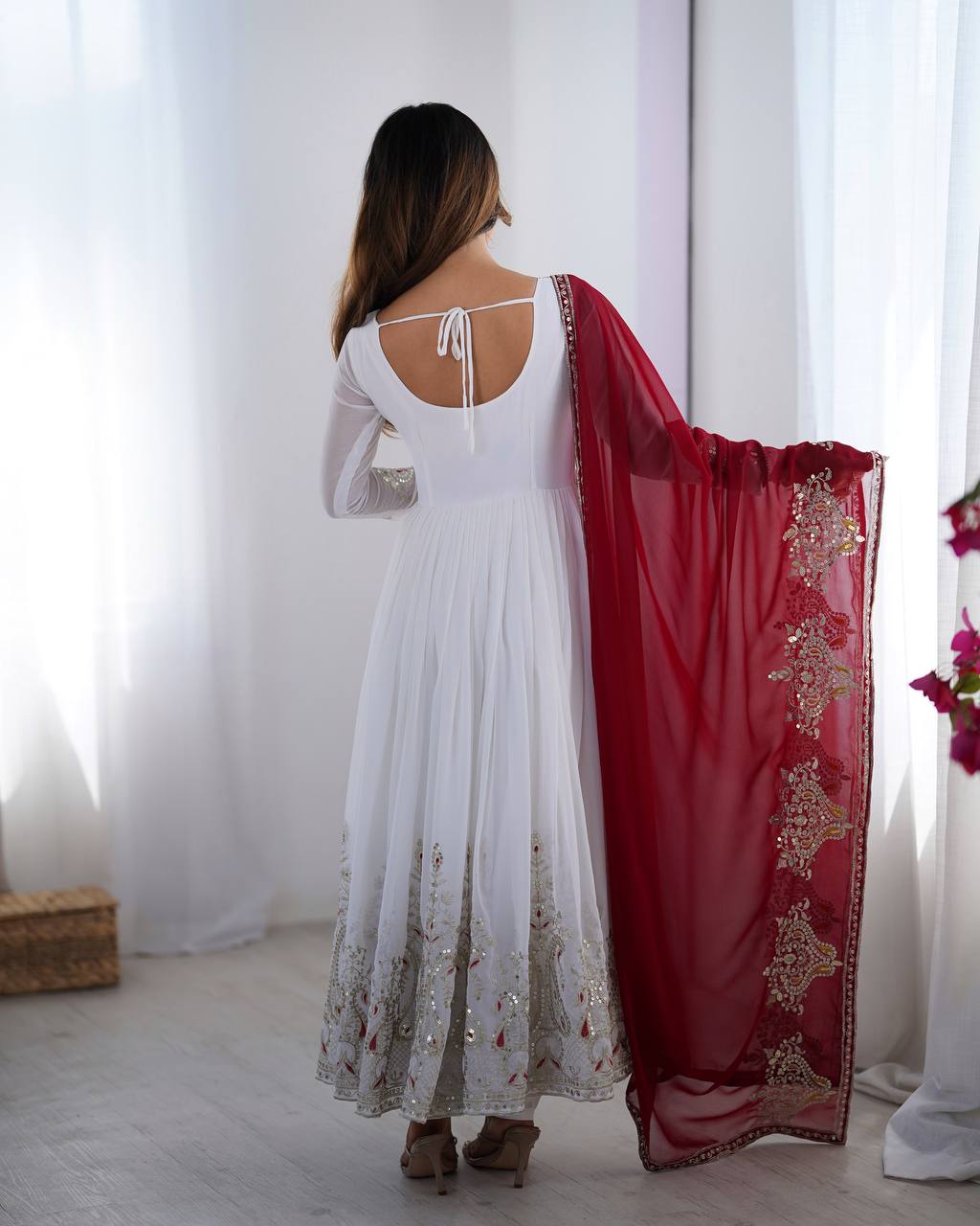 Teeya Creation White Color Heavy Georgette Embroidery Work Fully Stitched Gown