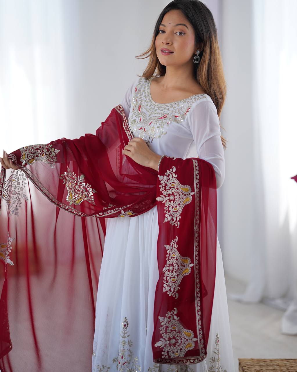Teeya Creation White Color Heavy Georgette Embroidery Work Fully Stitched Gown