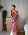 Vamsee Peach Organza Saree