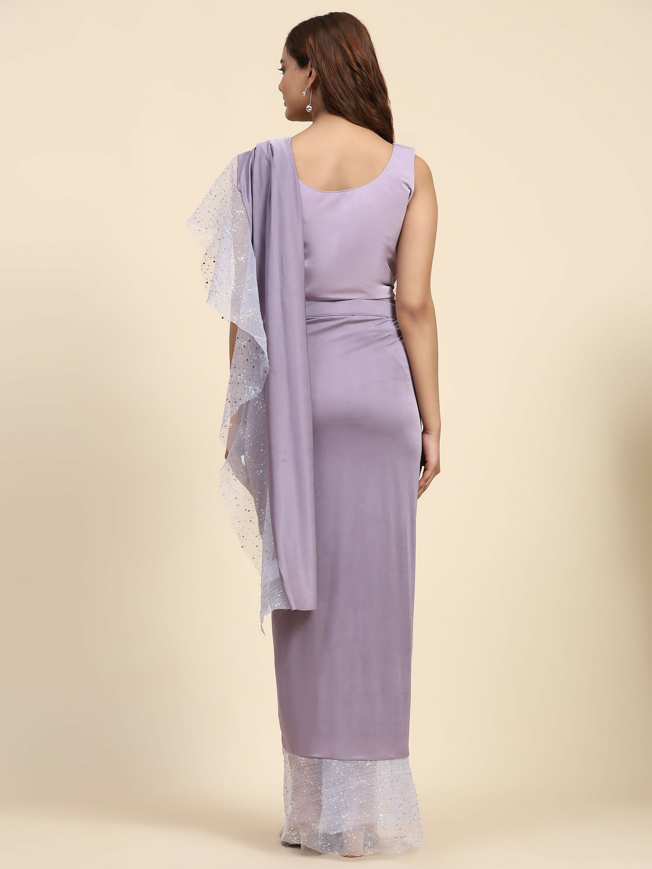 Light Purple Lycra Solid Ready to Wear Saree with stitched Blouse - Nita