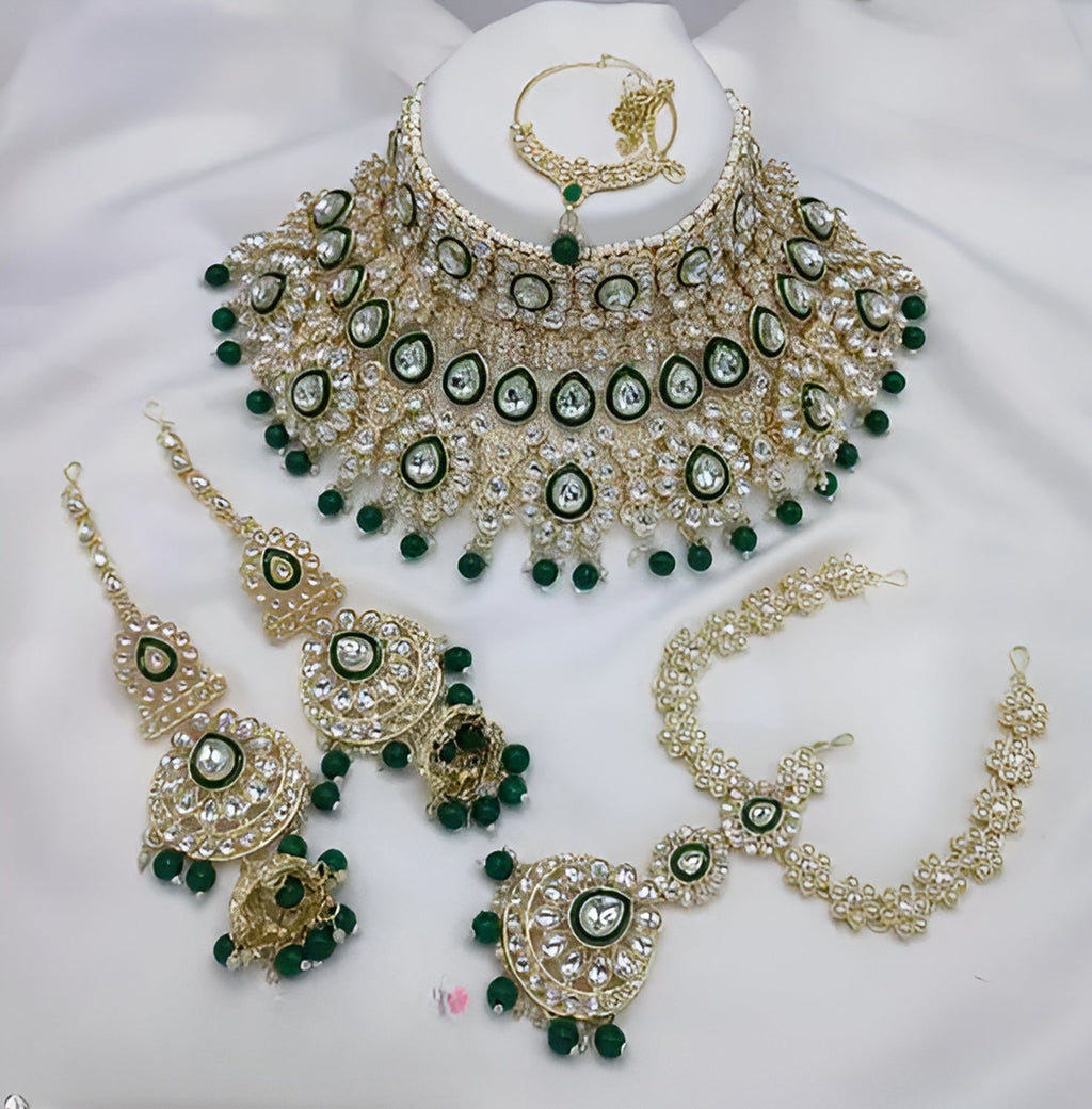 Jewel City Traditional Kundan Bridal Jewelry for Women Handcrafted Necklace with Earrings, Maang Tikka, Indian Wedding Jewellery Set