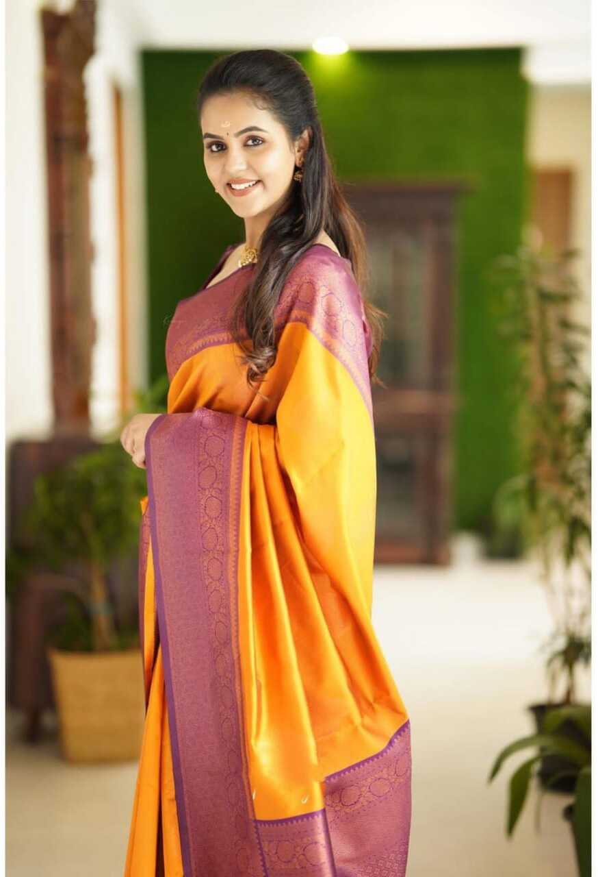Vamika Weaving Banarasi Jacquard yellow Kanjivaram Saree