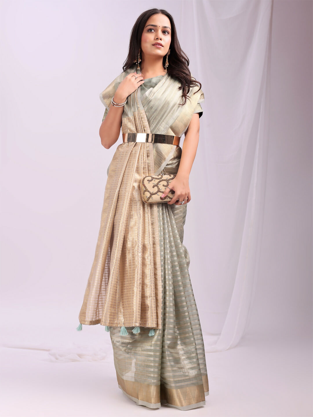 Shree Shyam Fashion Organza Grey Saree