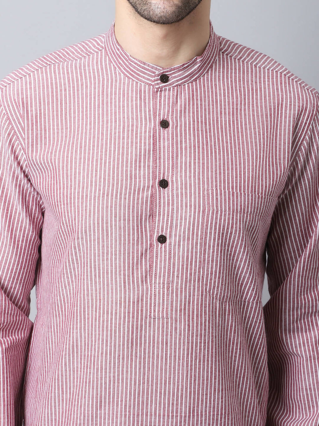 Even Apparels Red Pure Cotton Men's Kurta With Band Collar