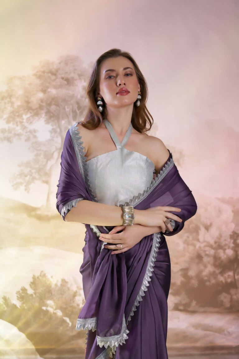Lavender Satin Rangoli Solid Fancy Designer Saree - Nafisa