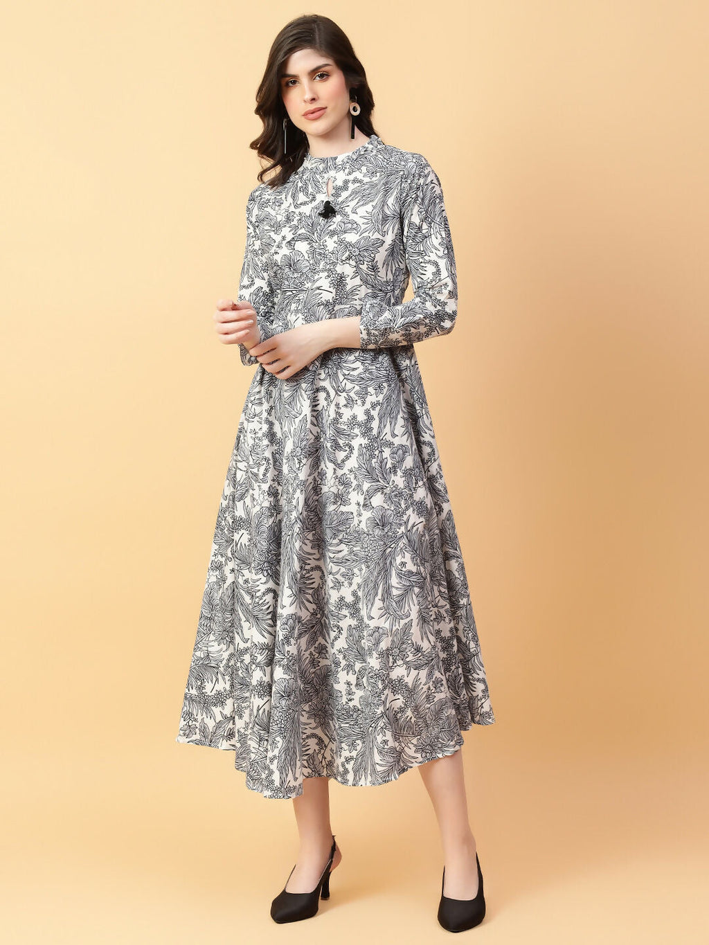 Joban Fashion Grey Cotton Printed & Hand Work Dress
