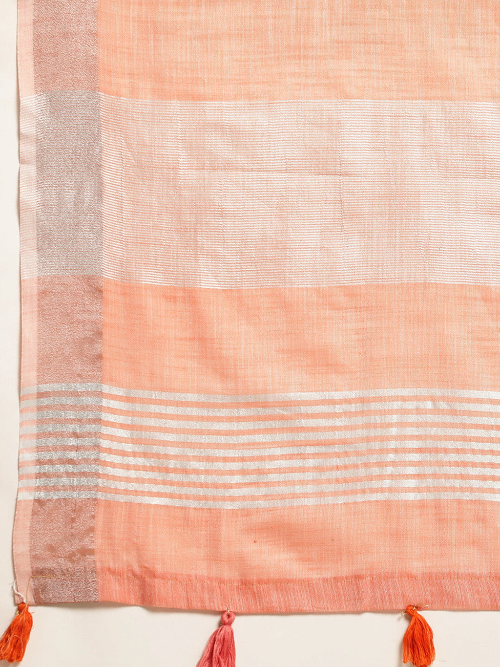 Shree Shyam Fashion Elegant Peach Woven Linen Saree with Contrast Zari Border & Tassels - Soft & Breathable Party Wear