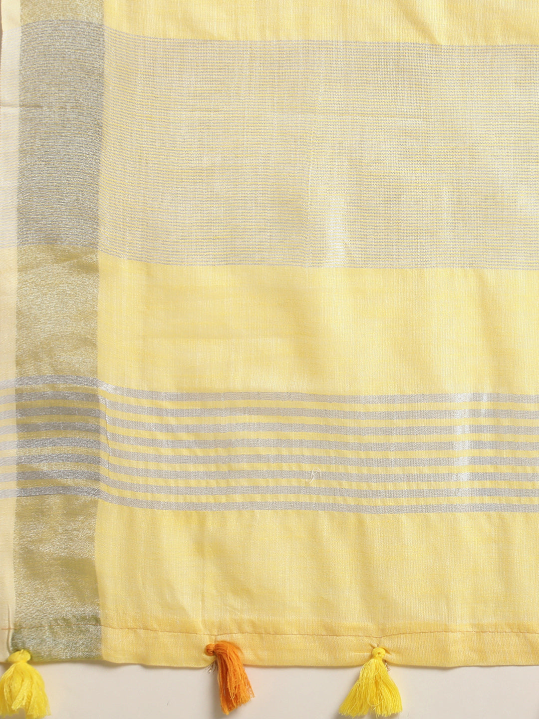 Shree Shyam Fashion Elegant Yellow Woven Linen Saree with Contrast Zari Border & Tassels - Soft & Breathable Party Wear