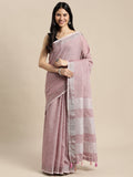 Shree Shyam Fashion Elegant Mauve Woven Linen Saree with Contrast Zari Border & Tassels - Soft & Breathable Party Wear