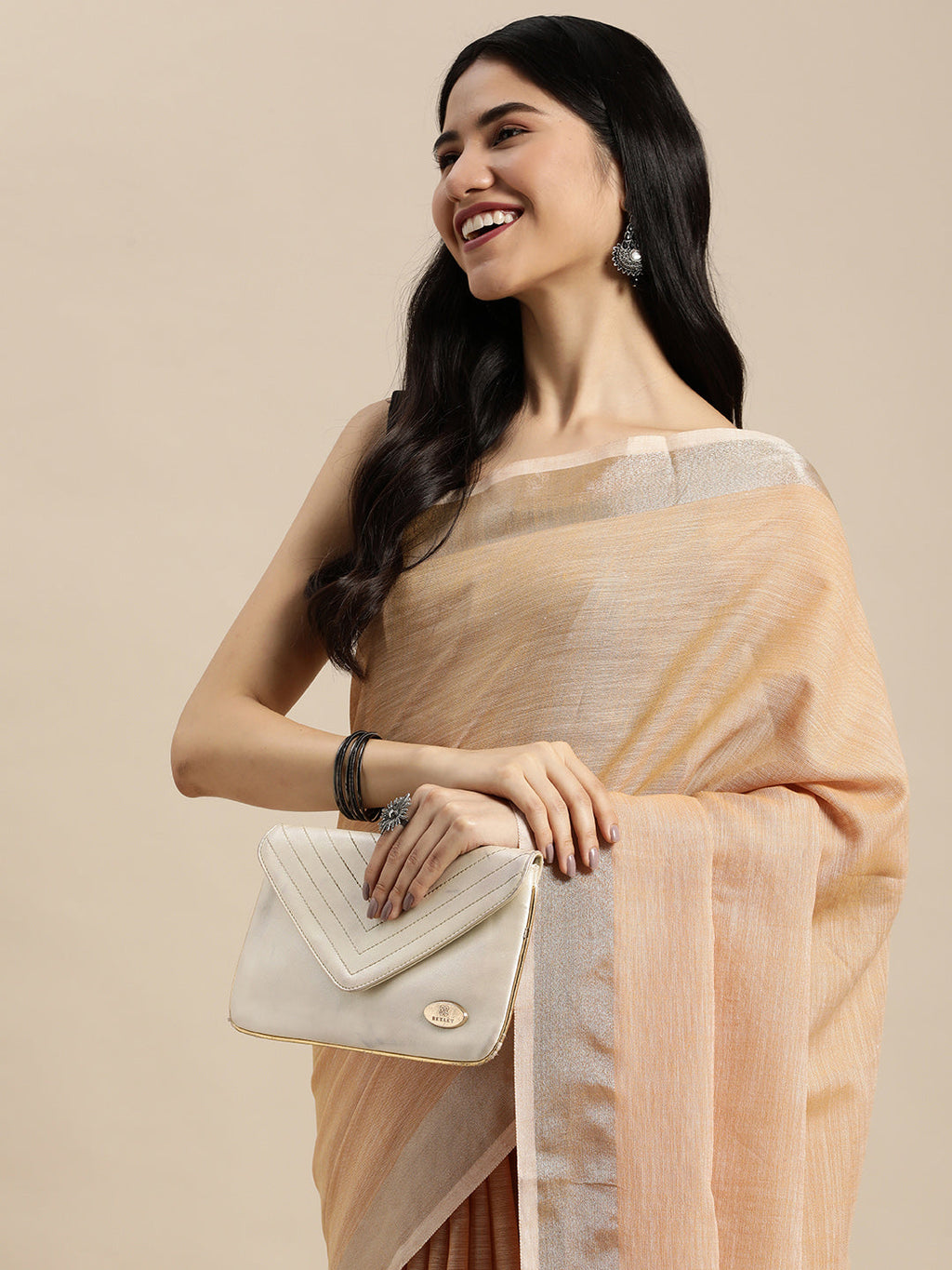 Shree Shyam Fashion Elegant Tan Woven Linen Saree with Contrast Zari Border & Tassels - Soft & Breathable Party Wear