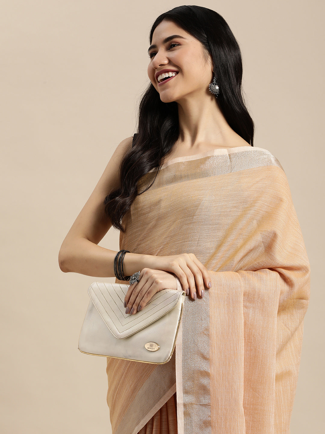 Shree Shyam Fashion Elegant Tan Woven Linen Saree with Contrast Zari Border & Tassels - Soft & Breathable Party Wear