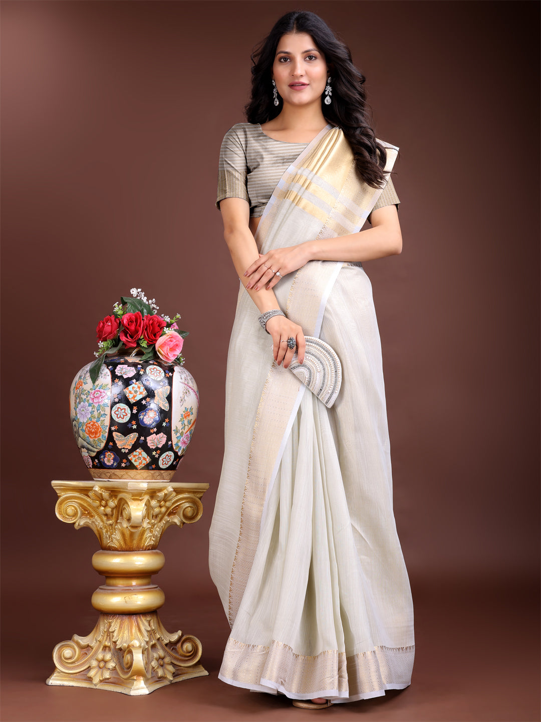 Shree Shyam Fashion Grey Gold Cotton Ready-to-Wear Saree - Simplicity Meets Effortless Grace