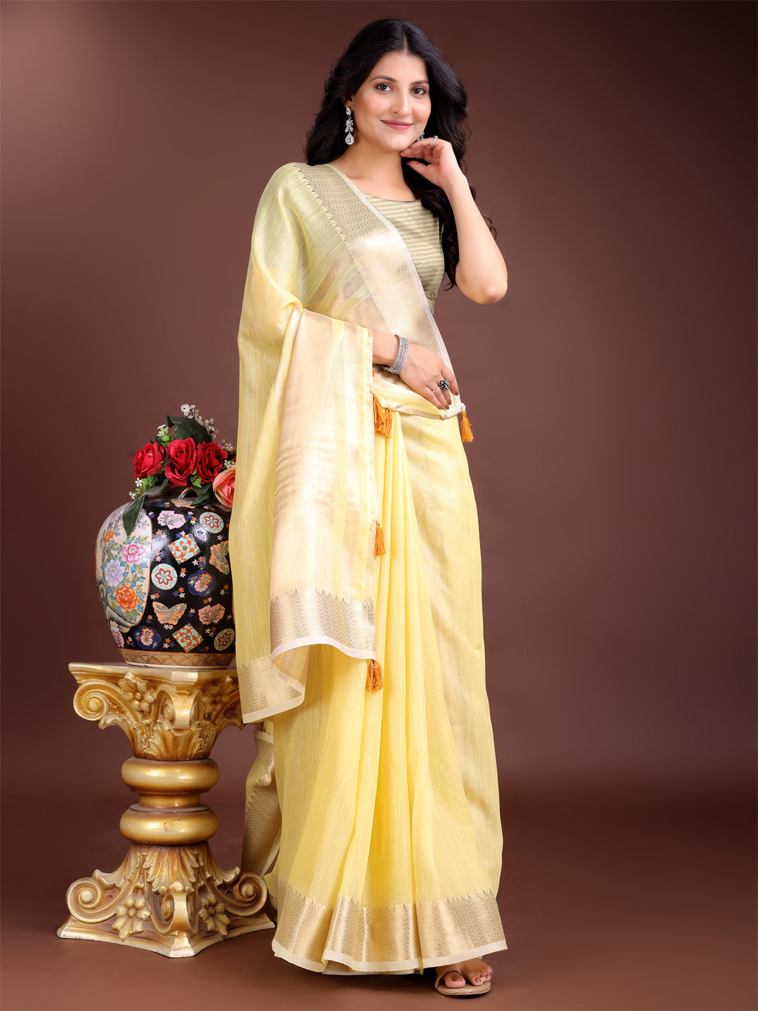 Shree Shyam Fashion Yellow Gold Cotton Ready-to-Wear Saree - Simplicity Meets Effortless Grace