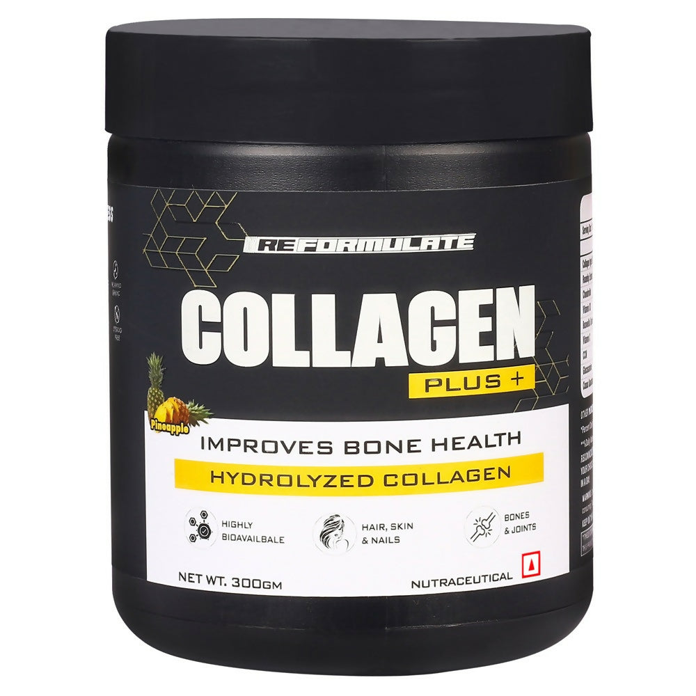 Reformulate CollaGen Plus+ Improves Bone Health Hydrolyzed Collagen I Hair I Skin I Nails I Bones I Joints I Non-Veg I Pine Apple