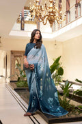 Vastranavya Rama Weightless Marble Printed & Trim Lace Border Saree with Unstitched Blouse