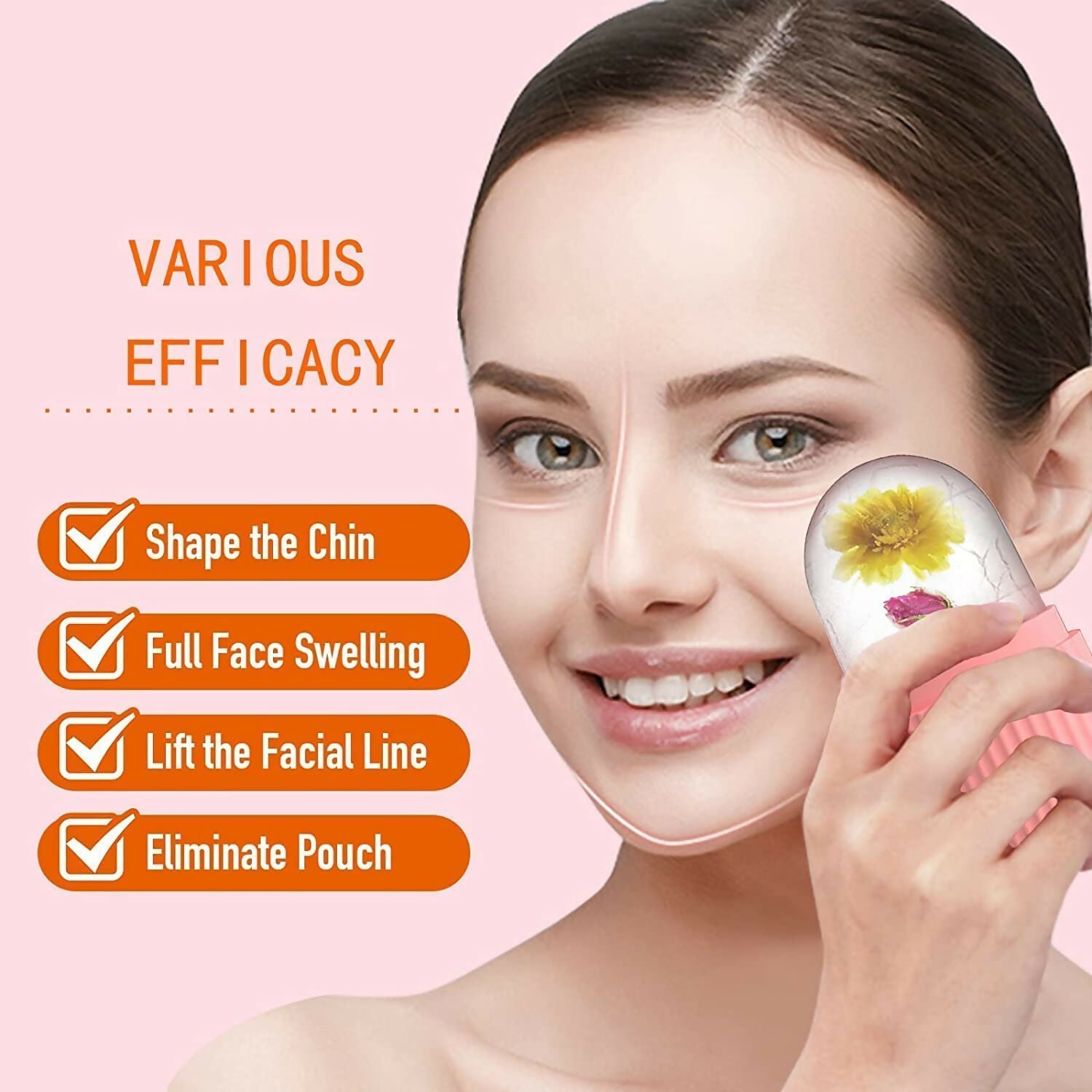 Ice Face Roller Silicone Facial Cube for Eyes Neck Massage Remove Dark Circle - Pink