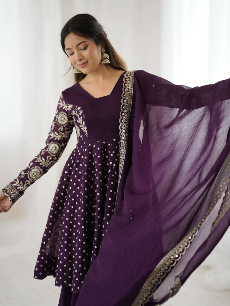 Teeya Creation Violet Color Embroidery Work Wedding Wear Salwar Suit