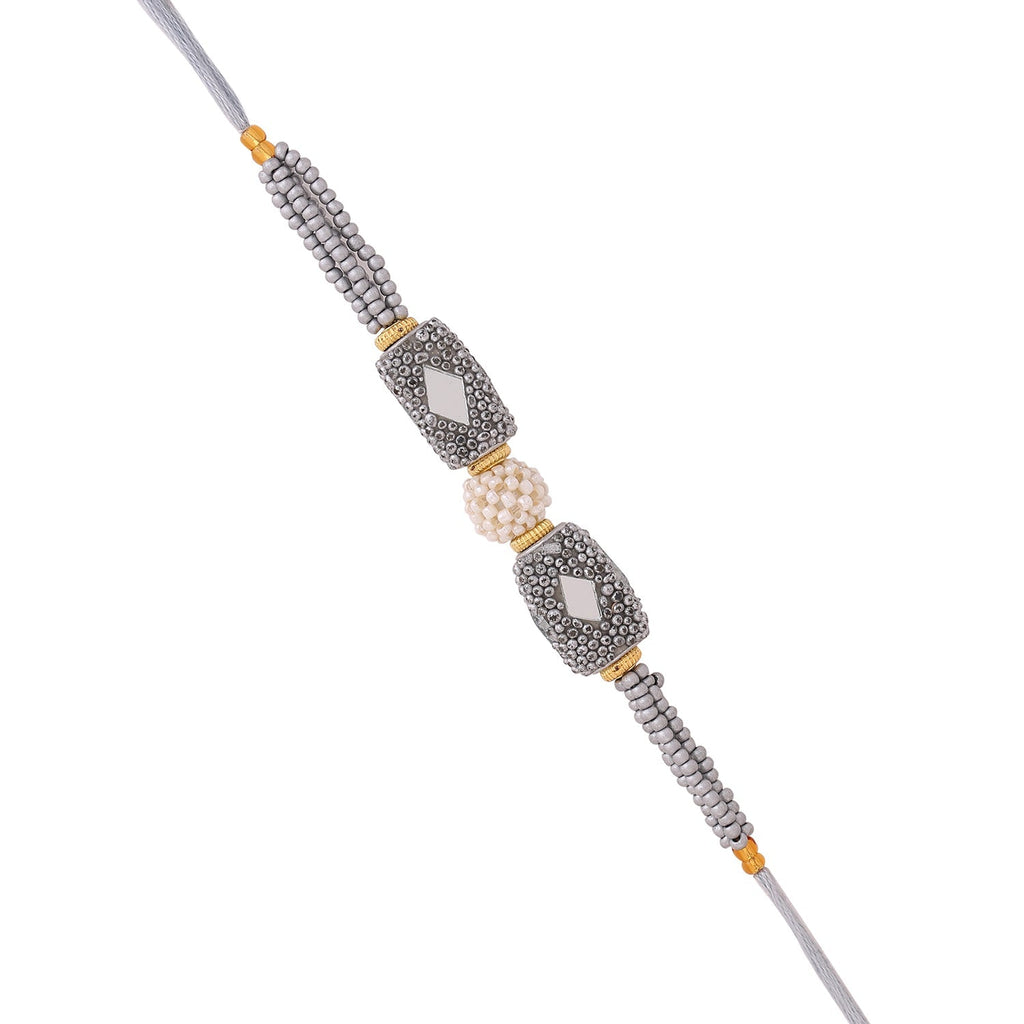 trueBrowns X Voylla Silver Beaded Rakhi With Roli Chaawal Pack