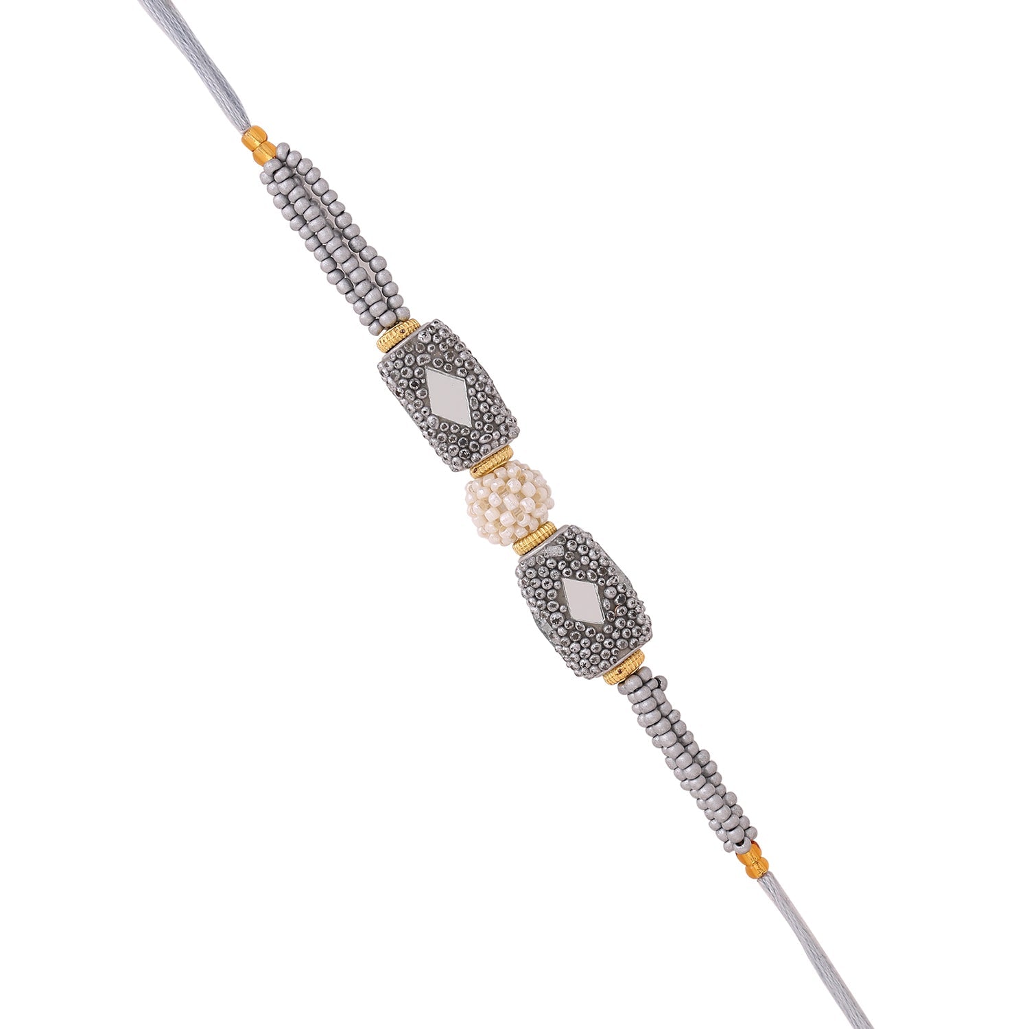 trueBrowns X Voylla Silver Beaded Rakhi With Roli Chaawal Pack