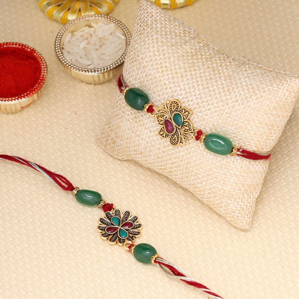 trueBrowns X Voylla Graceful Set of Two Rakhis With Roli Chaawal Pack