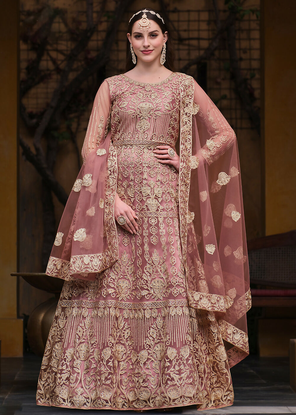 Light Purple Pure Butterfly Net Wedding Wear Anarkali Suit - Emponline