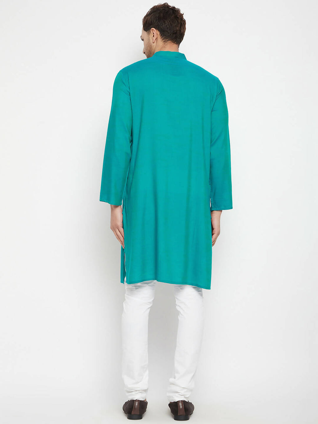 Even Apparels Blue Pure Cotton Long Men's Kurta With Band Collar