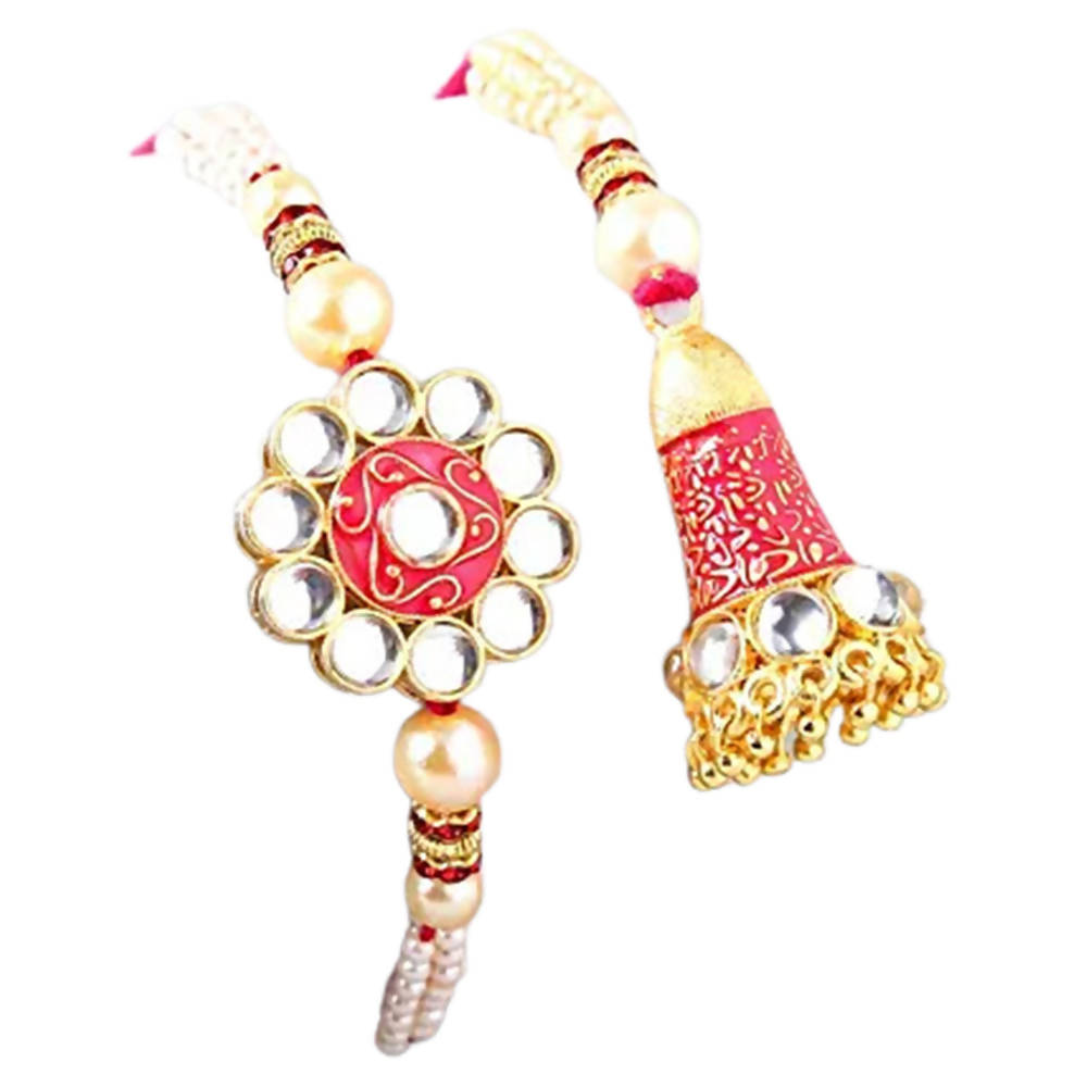 Traditional Meenakari Lumba And Kundan Rakhi Set