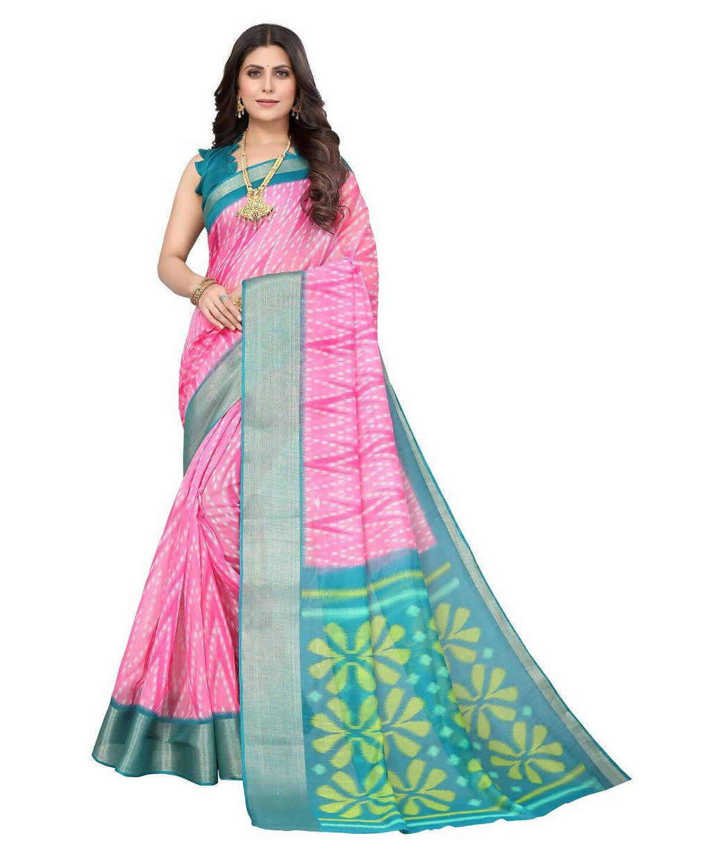 Vamika Cotton Pink Jari Border Bollywood Style Saree (DINO PINK)