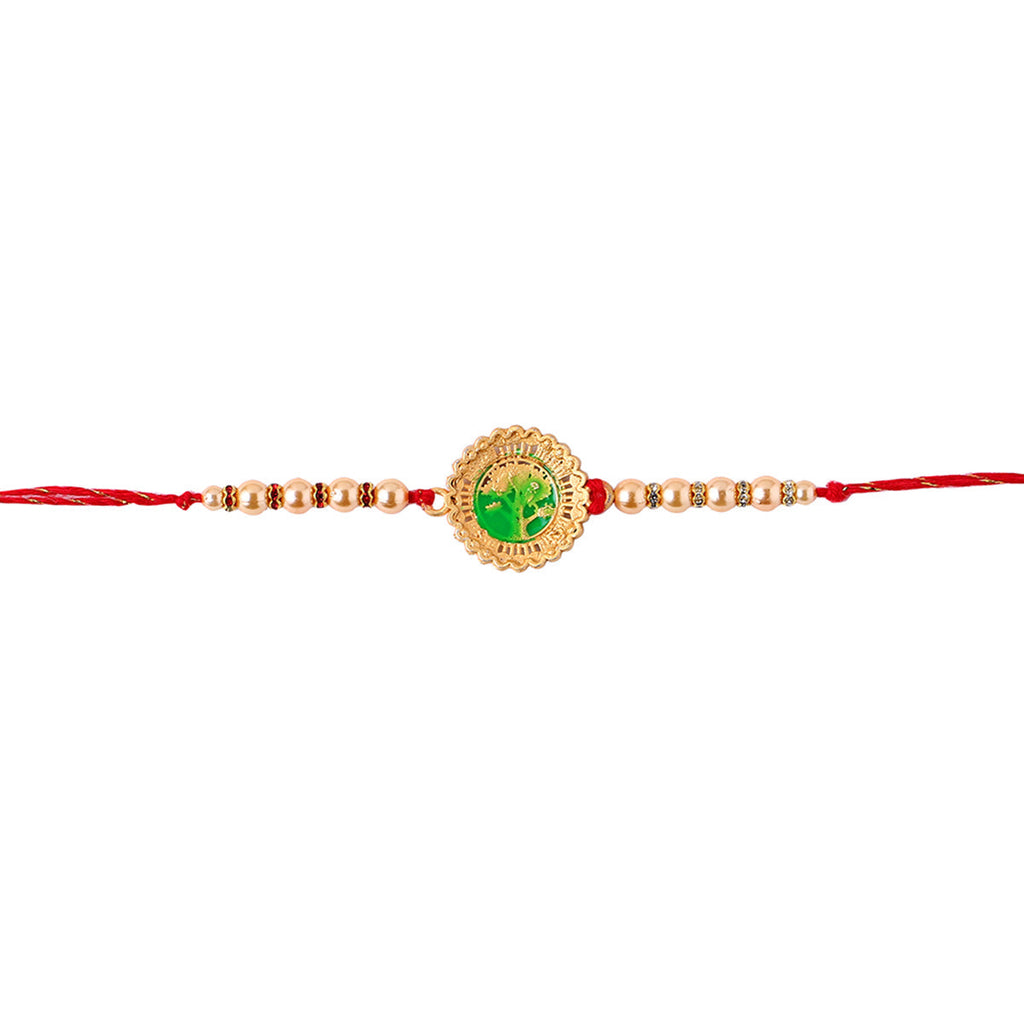 trueBrowns X Voylla Beige Beaded Enamel Rakhi With Roli Chaawal Pack