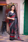 Black Silk Blend Ethnic Motifs Saree with Unstitched Blouse - Hiral Fashion