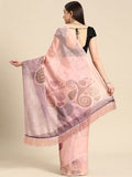Peach Silk Blend Digital Print Abstract Saree with Unstitched Blouse - Hiral Fashion