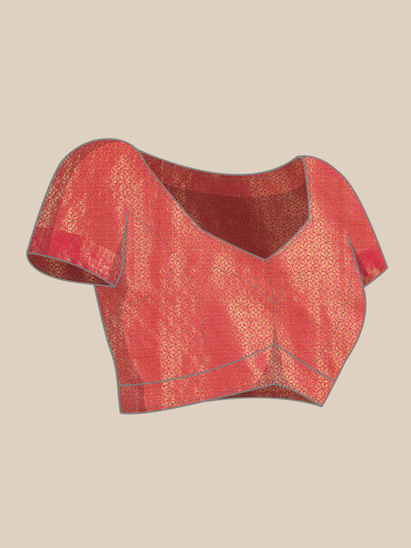 Pink Tissue Silk Woven Zari Design Floral Saree with Unstitched Blouse - Hiral Fashion