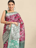 Magenta Brocade Woven Zari Design Floral Saree with Unstitched Blouse - Hiral Fashion