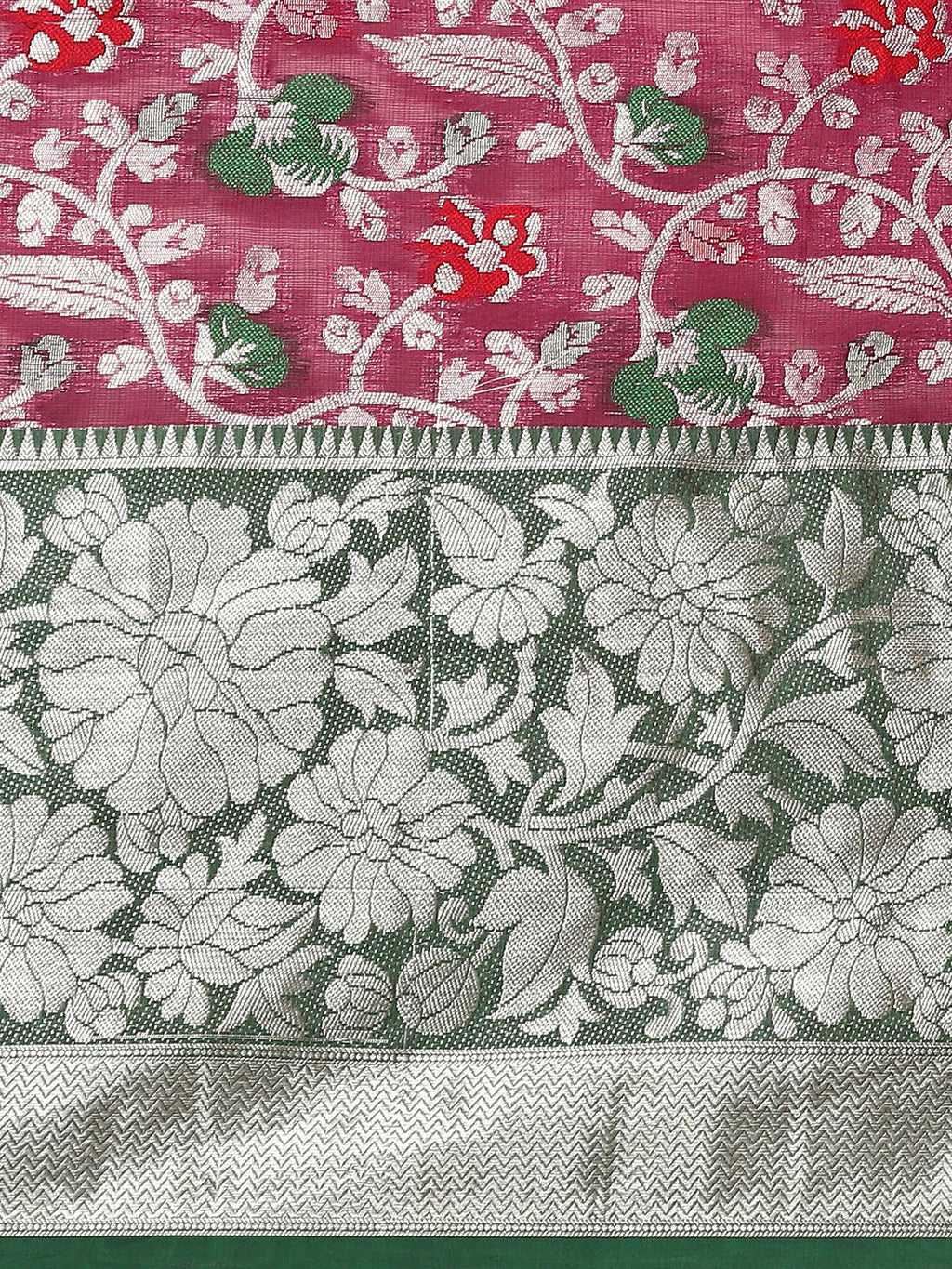 Magenta Brocade Woven Zari Design Floral Saree with Unstitched Blouse - Hiral Fashion