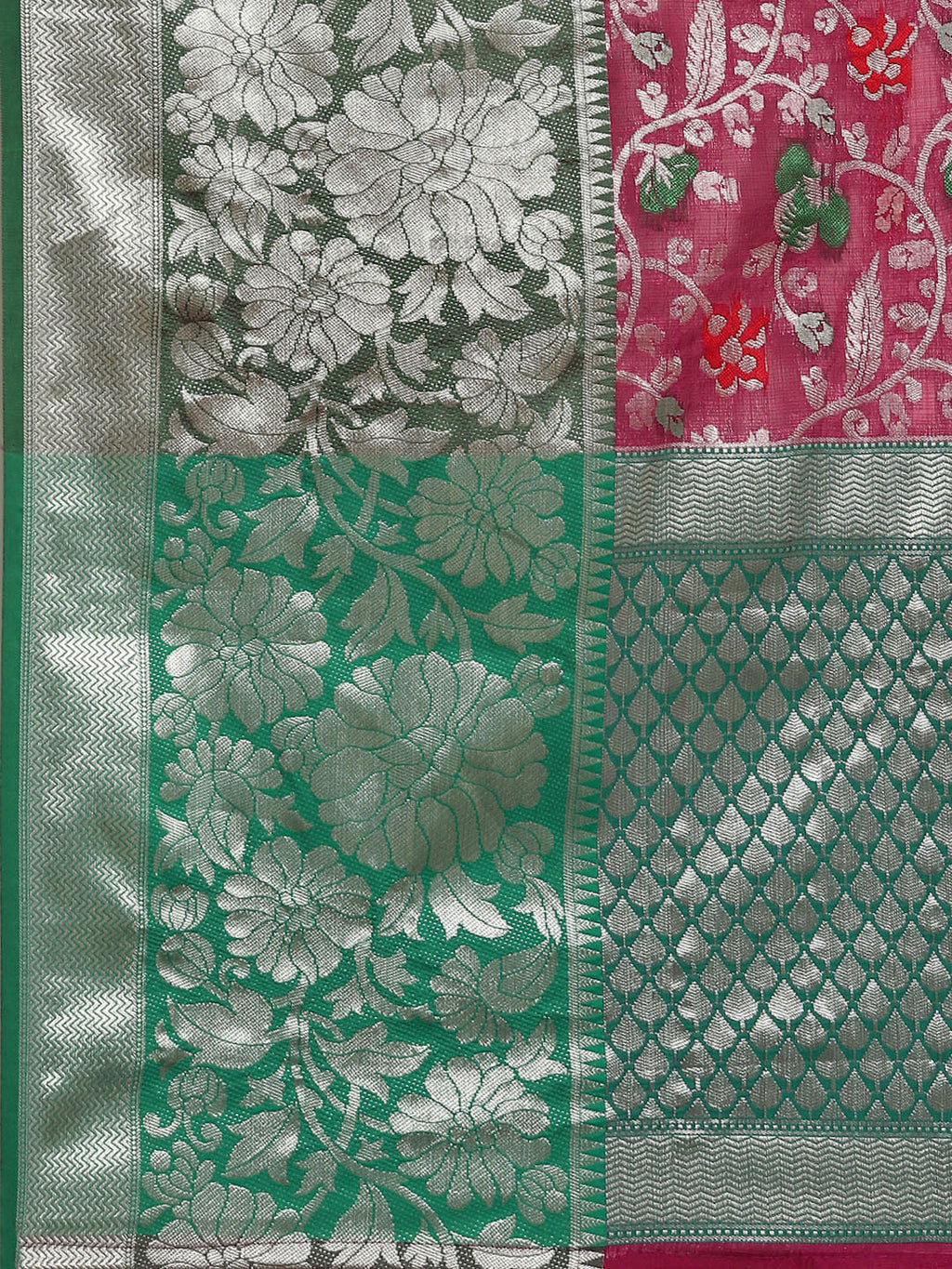 Magenta Brocade Woven Zari Design Floral Saree with Unstitched Blouse - Hiral Fashion