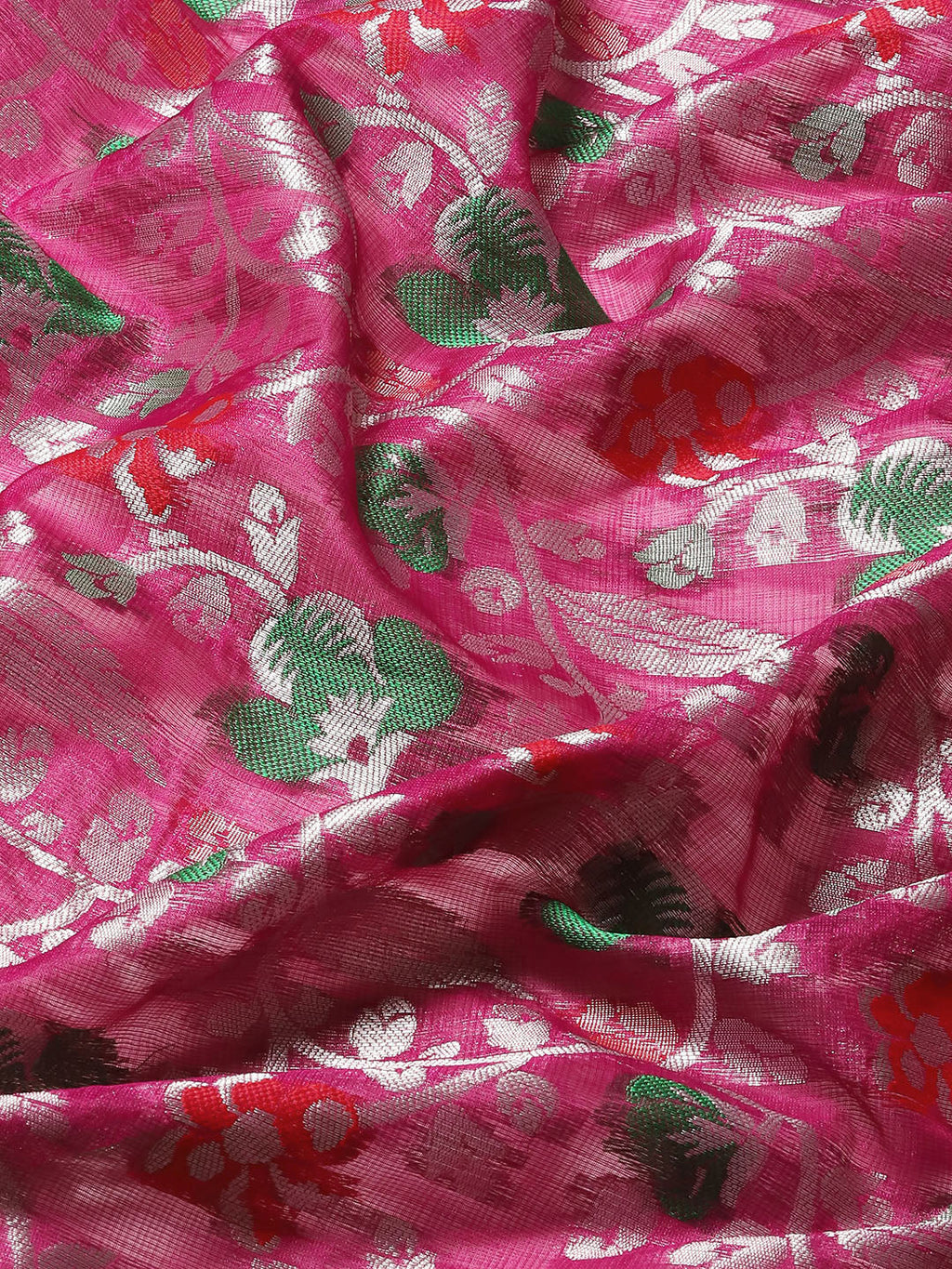 Magenta Brocade Woven Zari Design Floral Saree with Unstitched Blouse - Hiral Fashion