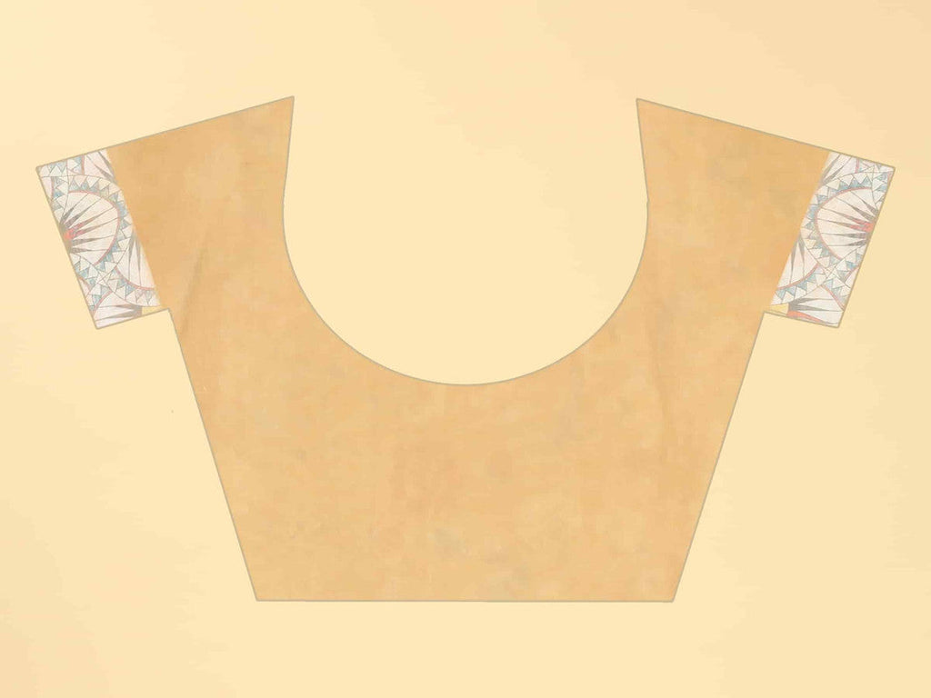 Peach Cotton Blend Printed Floral Saree with Unstitched Blouse - Hiral Fashion