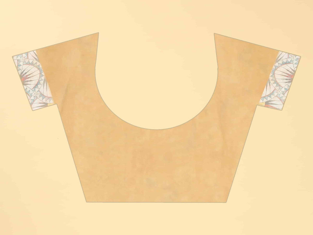 Peach Cotton Blend Printed Floral Saree with Unstitched Blouse - Hiral Fashion