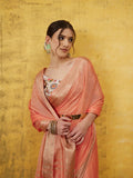 Peach Pure Viscose Chinon Zari Woven Solid Saree with Unstitched Blouse - Hiral Fashion