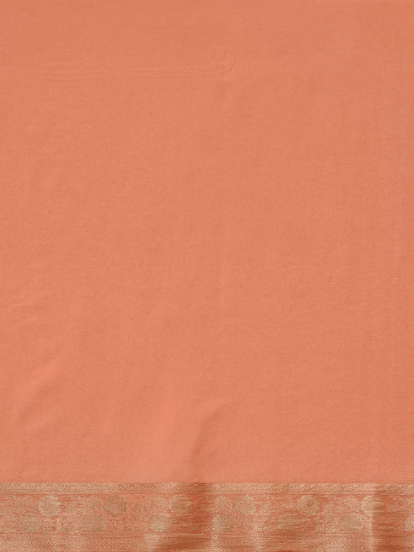 Peach Pure Viscose Chinon Zari Woven Solid Saree with Unstitched Blouse - Hiral Fashion
