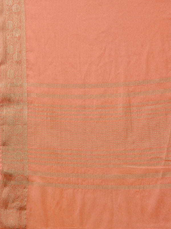 Peach Pure Viscose Chinon Zari Woven Solid Saree with Unstitched Blouse - Hiral Fashion