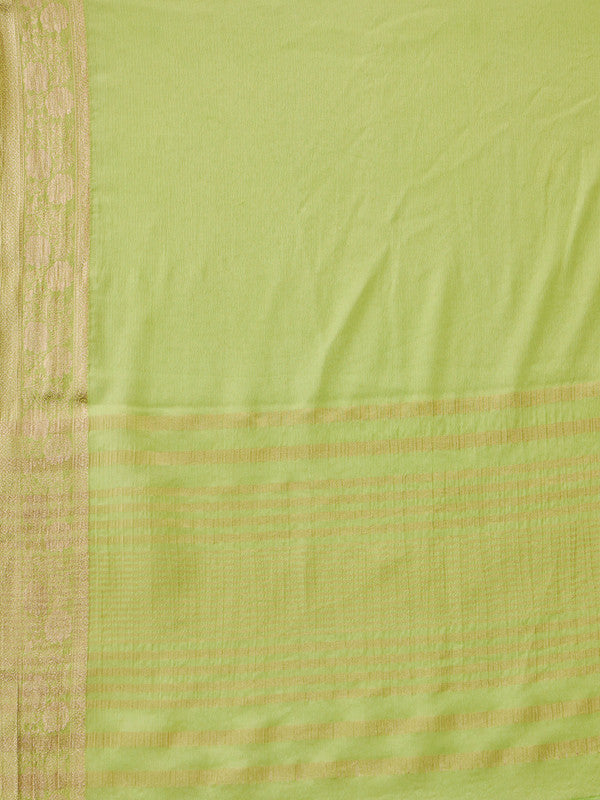 Green Pure Viscose Chinon Zari Woven Solid Saree with Unstitched Blouse - Hiral Fashion