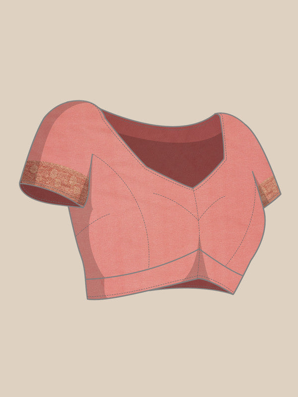 Light Pink Pure Viscose Chinon Zari Woven Solid Saree with Unstitched Blouse - Hiral Fashion