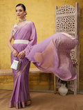 Purple Pure Viscose Chinon Zari Woven Solid Saree with Unstitched Blouse - Hiral Fashion
