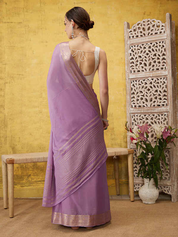 Purple Pure Viscose Chinon Zari Woven Solid Saree with Unstitched Blouse - Hiral Fashion