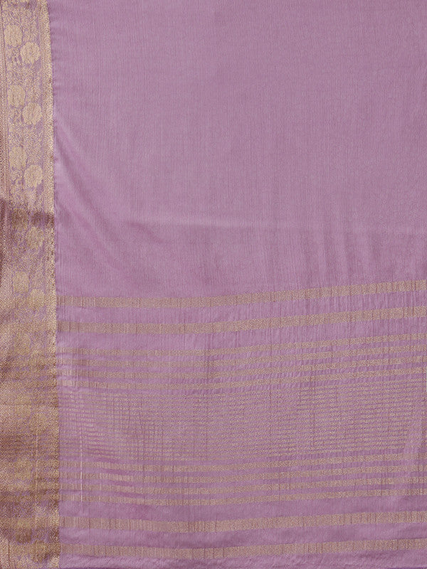 Purple Pure Viscose Chinon Zari Woven Solid Saree with Unstitched Blouse - Hiral Fashion