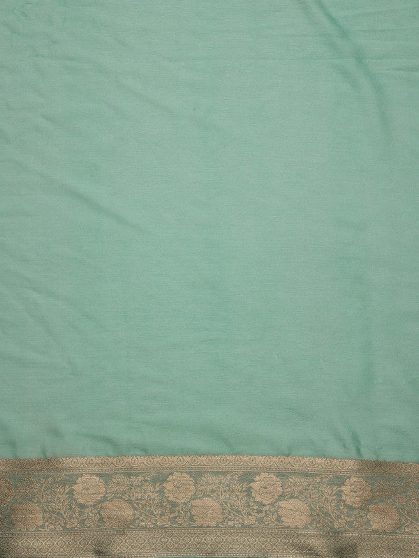 Turquoise Pure Viscose Chinon Zari Woven Solid Saree with Unstitched Blouse - Hiral Fashion