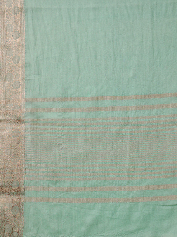 Turquoise Pure Viscose Chinon Zari Woven Solid Saree with Unstitched Blouse - Hiral Fashion
