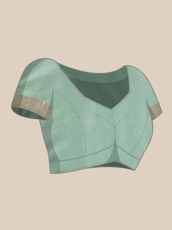 Turquoise Pure Viscose Chinon Zari Woven Solid Saree with Unstitched Blouse - Hiral Fashion